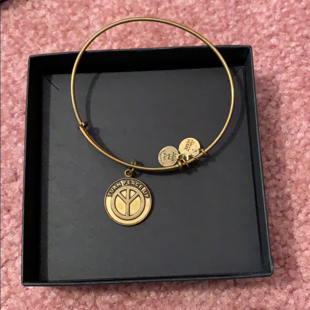 Alex and Ani turn peace up bangle, gold